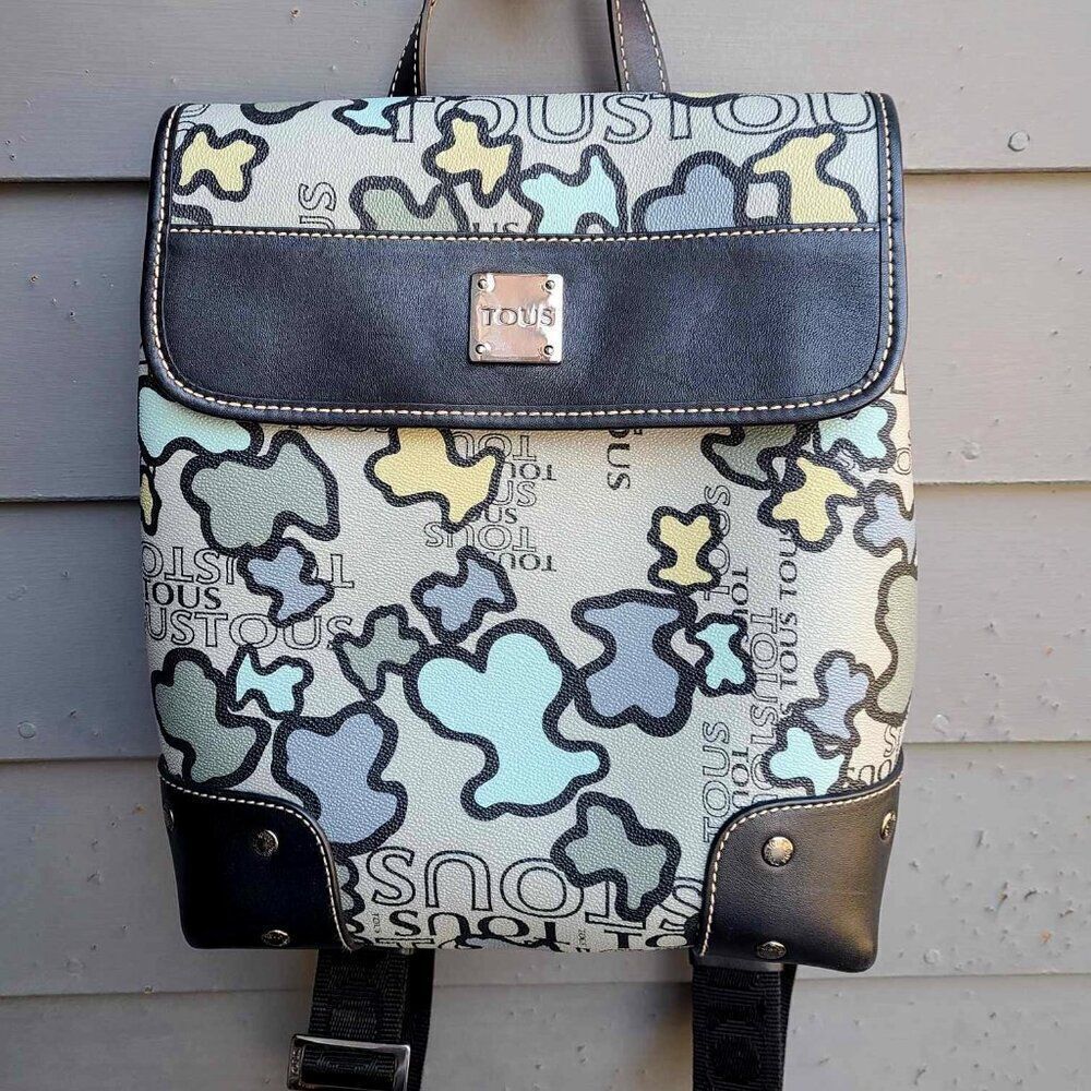 Tous Leather Kaos Icon Backpack Blue Grey Black Like New